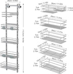 Orimade Over the Door Shower Caddy Adjustable 5 Tier Silver Grey,Bathroom Hanging Organizer Shelf Rustproof with 4 Hooks,Shower Basket with Soap Holder and Suction Cup
