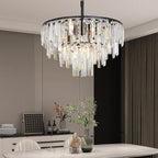 Black Crystal Chandelier Modern Round Dining Room Chandelier 4-Tier 6 Lights Dimmable Top K9 Luxury Ceiling Hanging Pendant Light Fixture for Dining Room Living Room Bedroom Foyer 18"