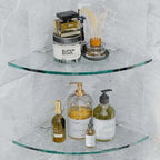 Set of 4 Bathroom Corner Glass Shelf Tempered Glass Shelves for Shower Wall Corner Caddy Basket Triangle Wall Shower Shelf Shampoo Bottle Holder No Drilling Adhesive Wall Mount Bathroom Shelf