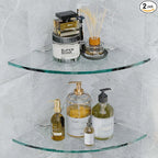 2 Sets Glass Shower Shelves - Corner Shower Shelf Organizer for Soap & Shampoo, Adhesive Bathroom Shelf, No Drilling