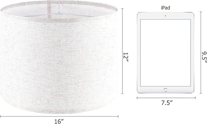 Oatmeal linen Textured Lamp Shades Set of 2 Large Drum Lamp Shade 16``Top x 16``Bottom x 12``High(Spider) Farmhouse Lampshade for Table Lamp & Bedside Lamp - Replacement Lampshade