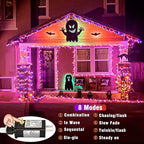 200 LED Halloween Lights Outdoor, 66ft Halloween String Lights Indoor Clear Wire 8 Modes Waterproof Plug in Twinkle Fairy Light for Tree Party Garden Decorations, Purple&Orange