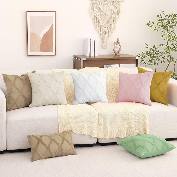 decorUhome Throw Pillow Covers 20x20 Inch Set of 2, Soft Plush Faux Fur Wool Khaki Couch Pillow Covers, Decorative Neutral Pillow Cases for Bed Sofa Living Room Home Decor