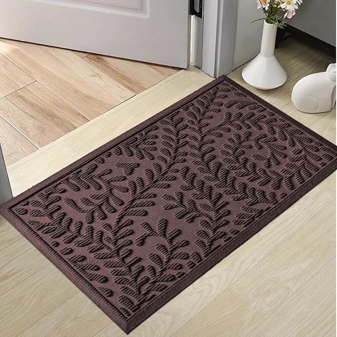 Front Door Mat, Absorbent Dirt Trapping Welcome Door Mat Indoor Outdoor, Non Slip Entry Mat, Indoor Outdoor Door Mats, Fade Resistant, Low Profile Doormat for Entryway, 29×17, Coffee