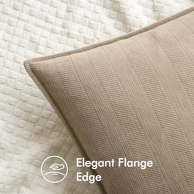 MIULEE Pack of 2 Khaki Decorative Pillow Covers 18x18 Inch Soft Chenille Luxurious Couch Throw Pillows Farmhouse Cushion Covers with Elegant Design for Sofa Bedroom Living Room Home Decor