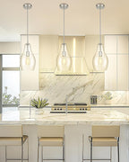 2-Pack Pendant Lights Kitchen Island, 8" Brushed Nickel Hanging Light Fixtures with Clear Glass Shade, Modern Large Kitchen Pendant Lighting Over Island for Dining Room, AD-25045-2PB-SN