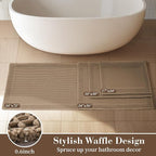 RESARE Waffle Bath Mat for Bathroom, Super Absorbent Bathroom Rugs Non Slip Machine Washable, Ultra Soft Quick Dry Boho Bath Rugs with Tassels for Floor, Upgraded Bordered Design, 18"x30" Brown