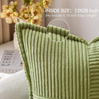 MIULEE Decorative Lumbar Throw Pillow Covers for Couch Bed Livingroom 12x20 Inch Set of 2 Green Boho Accent Throw Pllows Broadside Striped Patchwork Soft Corduroy Summer Pillowcases