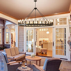 Large Farmhouse Wagon Wheel Chandelier 53",30-Light Black Round Rustic Ceiling Pendant Lighting Fixture,Industrial Chandeliers for high Ceilings Outdoor Porch Living Dining Room Kitchen Foyer