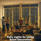 suddus 900 LED Christmas String Lights Outdoor, 9.8x29.5ft Curtain Lights Plug in with Remote,Wall Hanging Lights for Christmas,Dorm,Wall,Window,Wedding,Party,Birthday Decor,Warm White