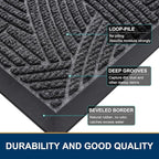 Smiry Front Door Mat Indoor Outdoor Entrance, Heavy Duty Natural Rubber, Sturdy Trap Dirt, Moisture Doormat and Easy Clean Low Profile Patio Porch Entryway Mat, 36x24 Inch, Grey/Geometric