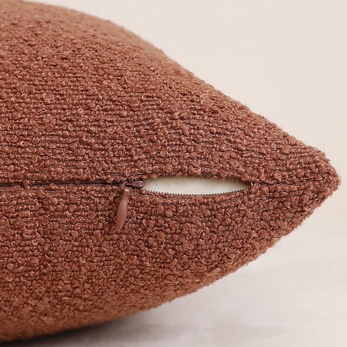 Jeneoo Ocher Decorative Square Thick Accent Terracotta Throw Pillow Covers Fine Textured Boucle Couch Cushion Case for Sofa Decor, Set of 1, 24 x 24 Inch