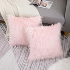 WLNUI Set of 2 Pink Christmas Decorative Fluffy Pillow Covers New Luxury Series Merino Style Blush Faux Fur Throw Pillow Covers Fuzzy Cushion Case for Sofa Bedroom Living Room Home Decor 18x18 Inch