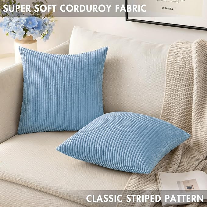MIULEE Winter Pack of 2 Corduroy Pillow Covers Soft Soild Cushion Cases Decorative Square Throw Pillow Covers Baby Boy Blue Pillowcases for Sofa Bedroom Car 18 x 18 Inch 45 x 45 Cm