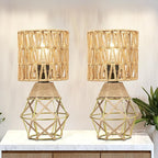 Hamilyeah Boho Table Lamps Set of 2, Small Desk Lamp with Woven Shade, Modern Farmhouse Bedside Lamp for Bedroom, Industrial Table Lamp for Living Room, Decorative Desk Lamp for Office or Nightstand