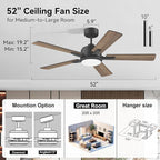 cumilo 52” Smart Ceiling Fanswith Lights Remote Control,Quiet DC Motor,Outdoor Indoor Modern Farmhouse Ceiling Fan work with Alexa App,Dimmable LED Light,Black/Brown for Bedroom Living Room Patio