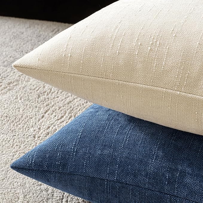 MIULEE Pack of 2 Decorative Throw Pillow Covers Soft Chenille Throw Pillows Solid Textured Cushion Covers for Couch Sofa Bedroom Living Room 20x20 Inch, Navy Blue