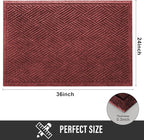 Sturdy Front Door Mat, Absorbent Muddy Dirt Resist Welcome Door Mats Outdoor Indoor, Stain and Fade Resistant, Non-Slip Rubber Backing Low Profile Doormat for Entryway, 36×24, Red