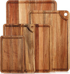 Yungyan Acacia Wood Cutting Boards for Kitchen Set of 5 Large Thick Chopping Board with Juice Groove Cheese Charcuterie Tray Butcher Wooden Block Trays for Meat Fruits Vegetables, 5 Sizes