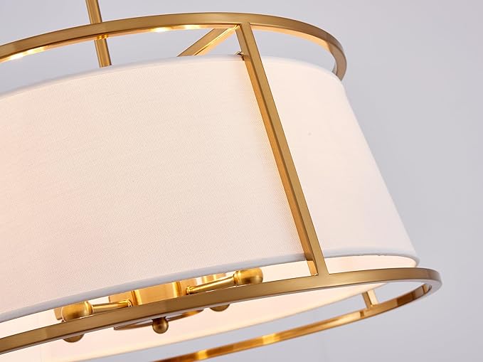 Shrine Lighting Drum Chandeliers, Modern Style, Perfect Pendant Light Fixture for Dining Room, Living Room, D20'' x H9'', Adjustable Chains 59'', E12*4 Sockets, White Lampshade & Brass Finish Frame