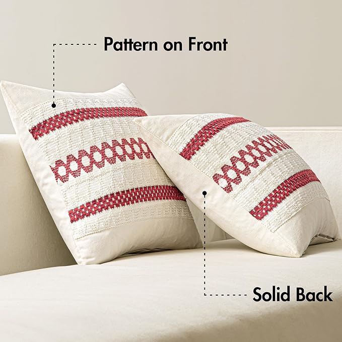 MIULEE Set of 2 Christmas Red Boho Decorative Pillow Covers 20x20 Inch Farmhouse Rustic Couch Throw Pillows Modern Cotton Cushion Covers Retro Cute Macrame Woven Home Decor for Bed Sofa Chair