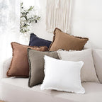 Foindtower Set of 2 Decorative Linen Fringe Throw Pillow Covers Cozy Farmhouse Boho Cushion Cover with Tassels Soft Accent Pillowcase for Couch Sofa Bed Living Room Home Decor 20×20 Inch Khaki Brown