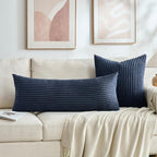 Fancy Homi Set of 2 Navy Blue Boho Decorative Throw Pillow Covers 20x20 Inch for Couch Bed Sofa, Aesthetic Modern Bohemian Room Decor, Soft Fuzzy Fluffy Cozy Corduroy Textured Cushion Case 50x50cm