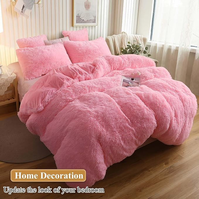 XeGe Faux Fur Throw Pillow Cases, Plush Shaggy Ultra Soft Pillow Covers, Fluffy Crystal Velvet Decorative Pillowcases, Furry Fuzzy Pillow Shams Zipper Closure, Set of 2(Standard, Light Pink)