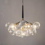Mid-Century Bubble Ball Chandelier Black Gold 6-Light Cluster Clear Swirled Blown Glass Globe Pendant Light Dia 24" Chandeliers Lighting Light Fixtures for Dining Room Bathroom Island Entryway