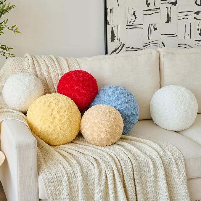 Ball Pillow, Decorative Round Pillow for Couch n, Circle Throw Pillows, Perfect Ball Pillows for Couch, Stylish Decorative Pillows, Versatile Round Throw Pillow (Beige, Medium-11.8 Inches)
