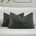 FUTEI Dark Grey Striped Decorative Throw Pillow Covers 12x20 Inch Set of 2,Rectangle Winter Decorations Couch Lumbar Pillowcase,Soft Cozy Faux Rabbit Fur & Velvet Back,Modern Home Decor for Bed
