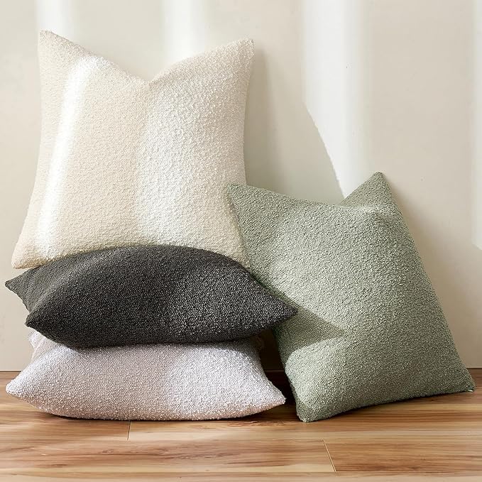 MIULEE 20x20 Inch Decorative Pillow Covers for Couch Bed Set of 2 Textured Boucle Neutral Winter Throw Pillows Sage Green Accent Solid Cushion Pillowcases Sofa Livingroom Home Decor
