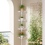 360° Rotating Corner Shower Caddy Tension Pole Organizer - 4-Tier Adjustable Rustproof Metal Pole, Plastic Shelves with Safety Guardrail, Bathroom Storage for Shower & Bathtub(White)