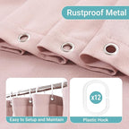 Extra Long Pink Linen Shower Curtain, Heavy Duty Fabric Shower Curtain for Girl's Room Partition, 84 Inches Luxury Hotel Spa Quality Weighted Bath Curtain Set with 12 Plastic Hooks, 72x84 Blush Pink