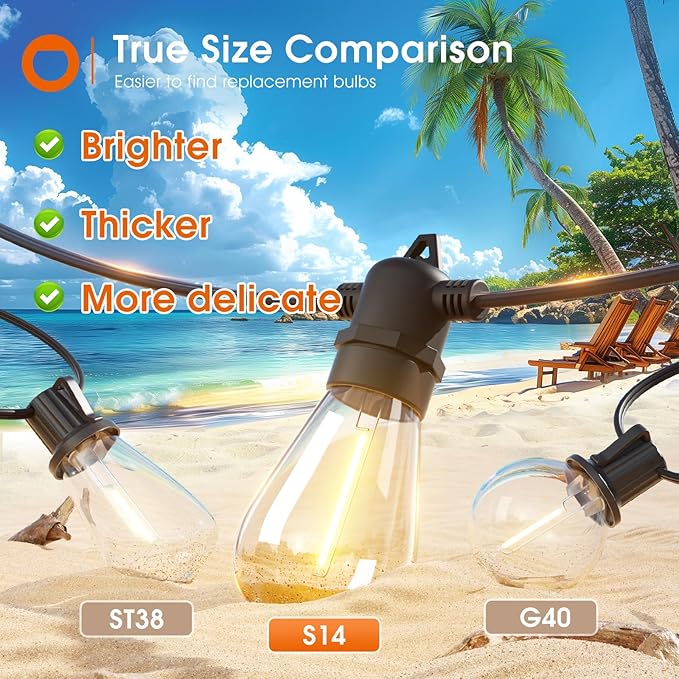addlon 33FT (27+6) Solar String Lights for Outside Outdoor Waterproof with USB Port & Remote Control Solar Patio Lights Last for 20+Hrs Dimmable Solar Power LED Bulbs Hanging for Porch Garden Bistro