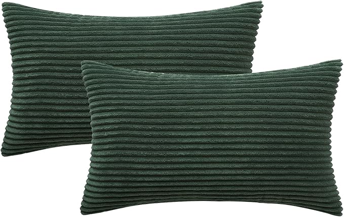 MIULEE Pack of 2 Corduroy Pillow Covers 12 x 20 Inch Lumbar Throw Pillow Covers Army Green Pillowcases for Spring Sofa Bedroom Couch