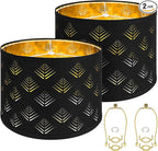 Lamp Shades Set of 2, Drum Lampshades with Leaf Design, 13" Top x 13" Bottom x 10" High (Spider) Modern Linen Lamp Shades for Table Lamp & Bedside Lamp, Assembly Required Black Lampshades Replacement