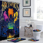4 Pcs Halloween Shower Curtain Set, with Non-Slip Rugs,Toilet Lid Cover and Bath Mat, Hocus Pocus Decor for Bathroom, Halloween Party Gifts Supplies