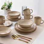AmorArc Ceramic Dinnerware Sets,Handmade Reactive Glaze Stoneware Plates and Bowls Set,Highly Chip and Crack Resistant | Dishwasher & Microwave Safe Dishes Set,Service for 6 (18pc)