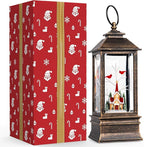 Christmas Snow Globe Lantern Water Glittering Cardinal & Church with Music & Timer, USB Lined/Battery Operated Lighted Lantern for Christmas Festival Decoration Gifts