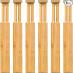 VaeFae Adjustable Bamboo Drawer Dividers, Expandable Drawer Organizer for Kitchen, Bedroom, Bathroom, Dresser and Office, 6-Pack