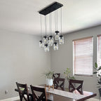 Wellmet 8-Light Mason Jar Chandelier for Dining Room, Farmhouse Rustic Linear Cluster Pendant Light Fixture for Living Room, Kitchen Island Lighting, Matte Black Finish with Glass Shades