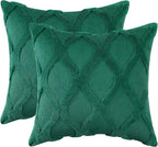 decorUhome Christmas Throw Pillow Covers 18x18 Inch Set of 2, Soft Plush Faux Fur Wool Green Couch Pillow Covers, Decorative Neutral Pillow Cases for Bed Sofa Living Room Home Decor