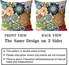 Snycler Boho Floral Throw Pillow Covers Set of 2 Colorful Boho Flower Decorative Cushions Pillowcase for Bedroom Sofa Home Decor, 24x24 Inch, Velvet, Short Plush