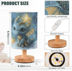 Table Lamp Watercolor Dragon Baby Animal Nightstand Lamp with Wood Base Fabric Lamp Shade Bedside Desk Lamp for Living Room Bedroom Kids Room Office