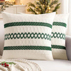 MIULEE Set of 2 Dark Green Boho Christmas Decorative Pillow Covers 18x18 Inch Farmhouse Rustic Couch Throw Pillows Modern Spring Cotton Cushion Cover Retro Macrame Woven Home Decor for Bed Sofa Chair