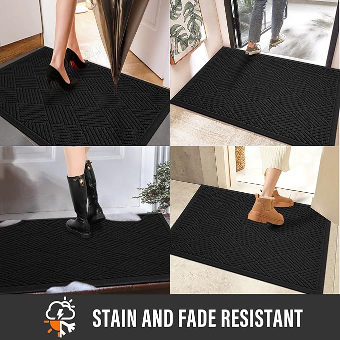 Sturdy Front Door Mat, Absorbent Muddy Dirt Resist Welcome Door Mats Outdoor Indoor, Stain and Fade Resistant, Non-Slip Rubber Backing Low Profile Doormat for Entryway, 47×32, Black