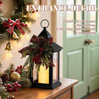 Christmas Lanterns Decorative Indoor, 14" Battery-Powered Waterproof Black LED Candle Lanterns with Timer for Patio & Outdoor, Vintage Hanging Lantern for Xmas Home Decorations, Transparent