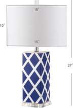 SAFAVIEH Lighting Collection Garden Lattice Trellis Modern Contemporary Navy 27-inch Bedroom Living Room Home Office Desk Nightstand Table Lamp Set of 2 (LED Bulbs Included)