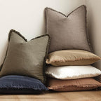 Foindtower Set of 2 Decorative Linen Fringe Throw Pillow Covers Boho Farmhouse Cushion Cover with Tassels Accent Pillowcase for Couch Chair Sofa Bed Living Room Home Decor,22×22 Inch,Brown Tan